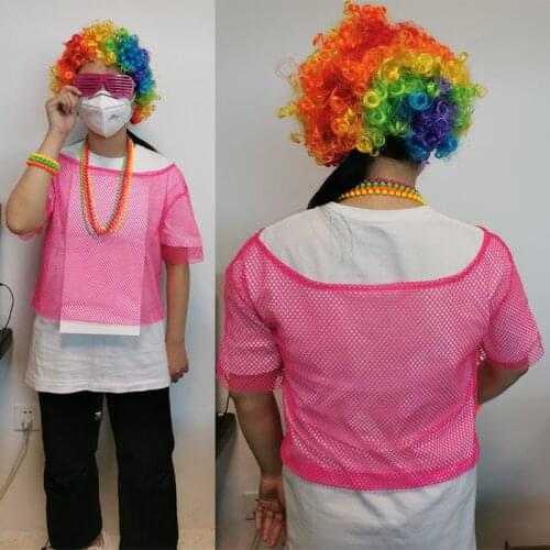 Halloween Costumes Cosplay Costyme Party Neon Fishnet Top 1980s 80s Fancy Dress Accessory Retro Disco