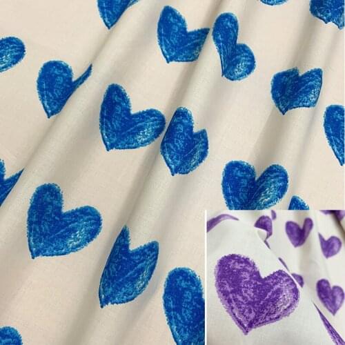 KDF19 Blue/Purple Hearts Summer Cotton Fabric,Kids' Room Decoration,Curtain,Table Cloth,Childrens Summer Cloth,Sew DIY Material