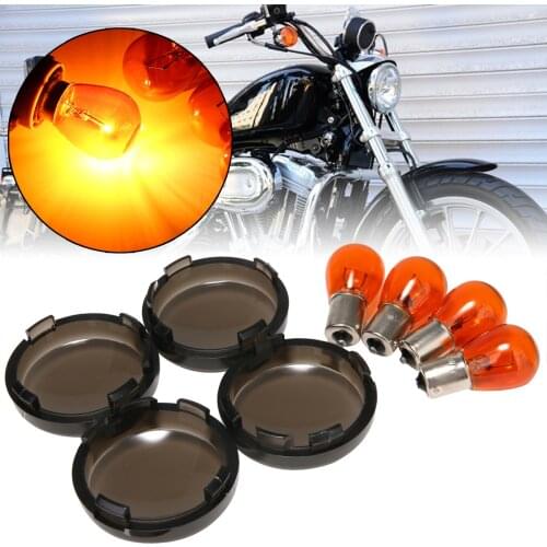 MAYITR 4SRTS Moto Turn Signal Lens With Amber Bulb Kit Direct Installation High Quality Lamp Smoked Case Cover For 883exc