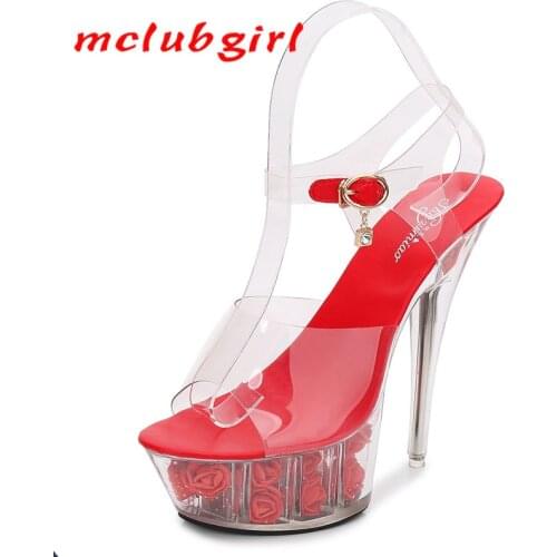Mclubgirl 2020 Nightclub High Heels Flower Sandals Womens Shoes Catwalk Pole Dance Shoes Crystal Bottom Platform LFD