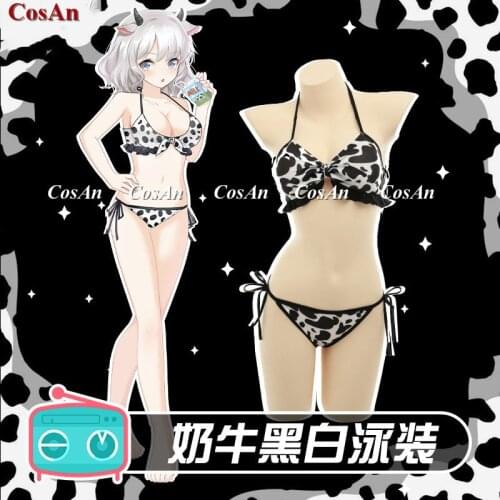 New Original Black And White Cow Spot Bikini Cosplay Costume Bandage Spa And Beach Swimsuit Activity Party Role Play Clothing