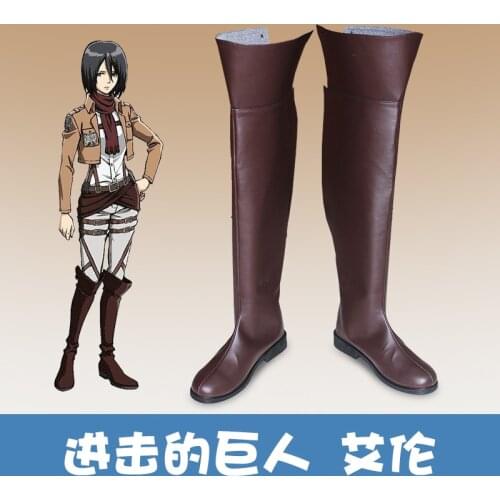 Attack on Titan Shingeki no Kyojin Eren Levi Cosplay Boots Unisex Knee Length Anime Cosplay Shoes Black Brown Free Shipping