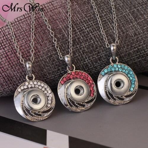 New Mini Snap Necklaces Jewelry Round Crystal 12mm Snap Button Necklace with Chains Button Jewelry