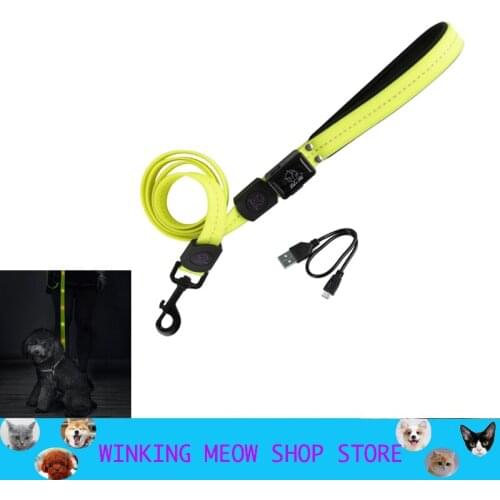 Pets Dog Luminescence Traction Rope Silica Gel Waterproof USB Charging Large And Medium Sized Dogs Accessories A Hook Yellow