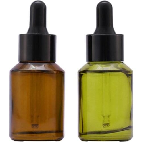 Empty 30ml Brown Green Refillable Glass Essential Oil Vials Black Ring Black Top Cosmetic Container Packaging Bottle 20Pieces