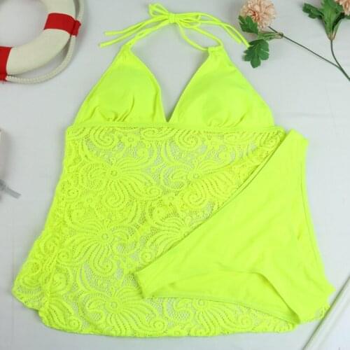 S-3XL Women Lace Bikini Swimsuit Tankini Set Shorts Swim Wear Summer Beach Wear Vintage Two Piece Swimwear Female Bathing Suit