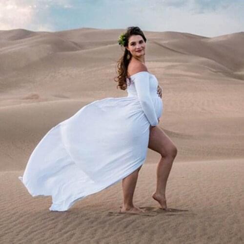 Chiffon Splicing Pregnancy Dress For Photo Shooting Maxi Gown Sexy Maternity Photography Props Women Dresses Premama Vestido