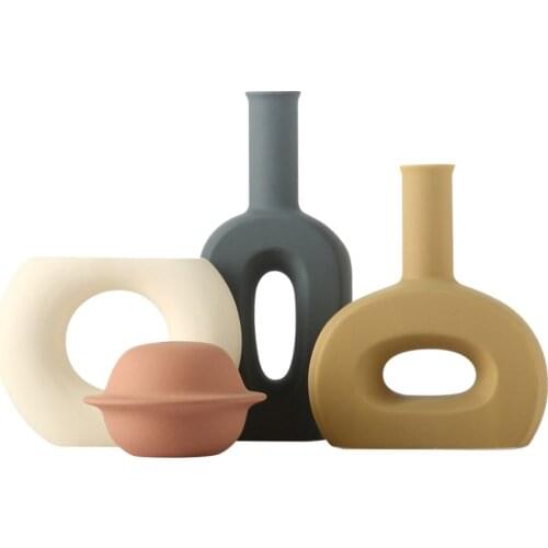 Nordic Ceramic Vase Dried Flowers Floral Vases Cafe Shelf Decor Ornament