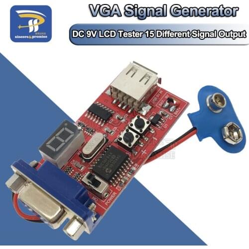 LED digital VGA Signal Generator LCD Tester 15 Different Signals Output USB Battery Dual Power Supply DC 9V Module