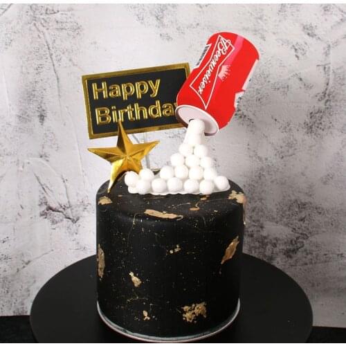 Happy Birthday Cake Topper 3D Simulated Beer Bottle Cake Flag Wedding Graduation Party Decoration Cake Decoration Supplies