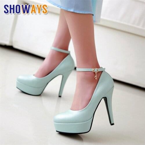 Big Size White Pink Wedding Party Women Platform Pumps High Spike Heels Blue Black PU Bridal Office Lady Round Toe Thin Stiletto