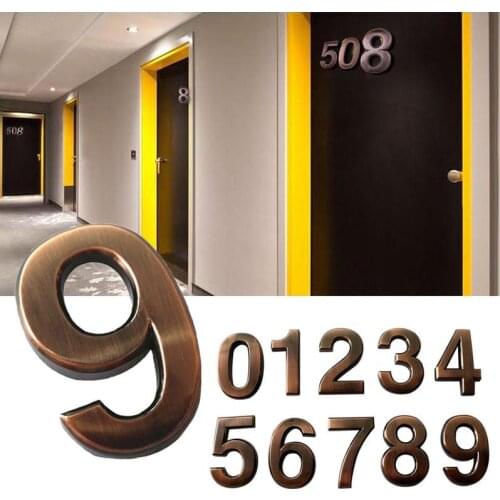 Bronze 3D Digital 0-9 Hotel Digital Building Door Address Floor Number Hotel Apartment Door Number Sticker Plate Sign Plastic