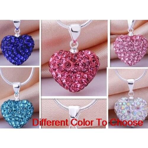 High quality mixed rhinestone fashion multicolor heart Silver Plated snake chain crystal Necklace