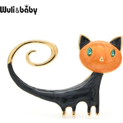 Wuli&baby Enamel Cat Brooches 2021 New Year Animal Brooch Pins Gifts