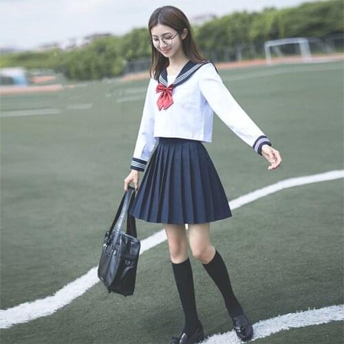 Navy Sailor Anime Skirts Japanese School Uniform Fashion Korean Style Kawaii Girl White Cosplay Graduation Japan Shirt Clothing