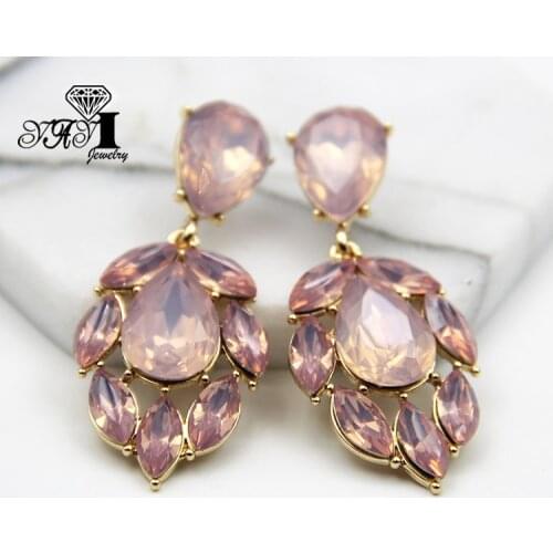 YaYi Jewelry Fashion Multi-color Glass Rhinestone Dangle Crystal Earring Womens Fashion Ancient Gold Color Gem Earrings Gift
