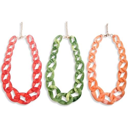 JUST FEEL New 2019 Resin Link Chain Necklaces For Women Leopard Geometric Pendant Acetate Choker Necklace Wedding Party Jewelry