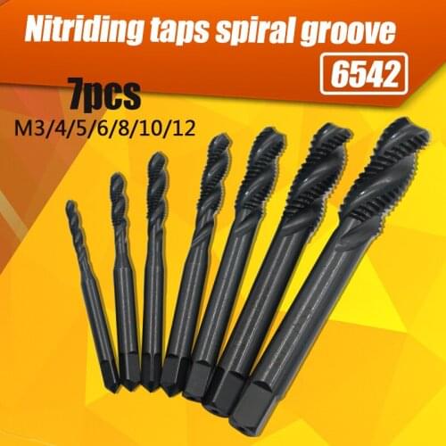 7pcs 6542 Spiral Fluted Tap Metric Spiral Fluted Tap Machine Tap Kit M3 M4 M5 M6 M8 M10 M12 Tap Set