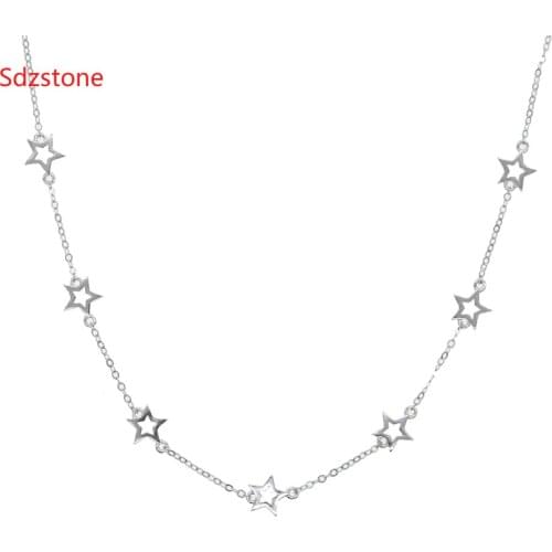 Authentic 925 Sterling Silver Pendant Star Necklace Women Choker Necklaces Femme 35+10cm Chain Christmas Jewelry Gifts