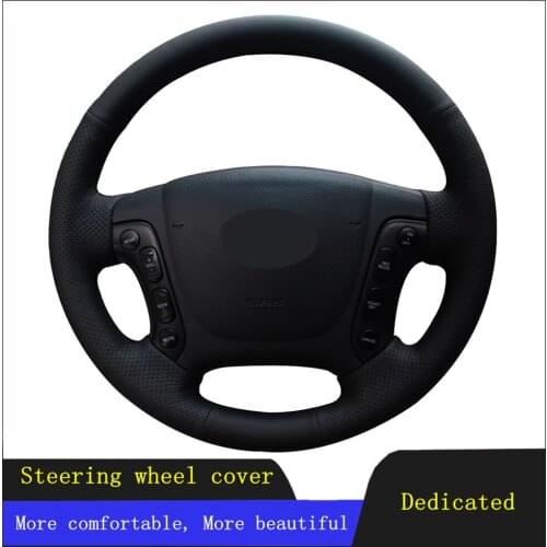 DIY Car Accessories Steering Wheel Cover Black Hand-stitched Genuine Leather For Hyundai Santa Fe 2007 2008 2009 2010 2011 2012