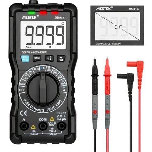 MESTEK DM91A True-RMS Digital Multimeter Button 9999/8000 Counts AC/DC Voltage Ammeter Current Ohm Auto Range Multitester