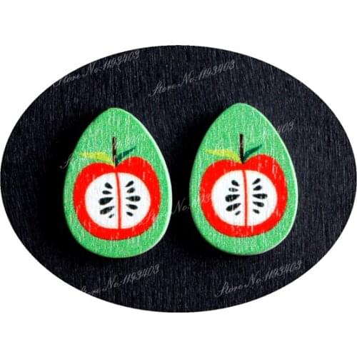 13x18mm Apple Tear Drop Shape Painted Wood Laser Cut Cabochon to make DIY Rings, Earrings, Brooch, Necklace pendant