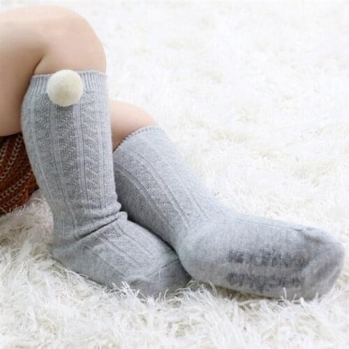 Baby Socks Spring Casual Cute Solid Color Socks Plush Ball Cotton Pattern Short Socks Anti Slip Knit Unisex Foot Warmer