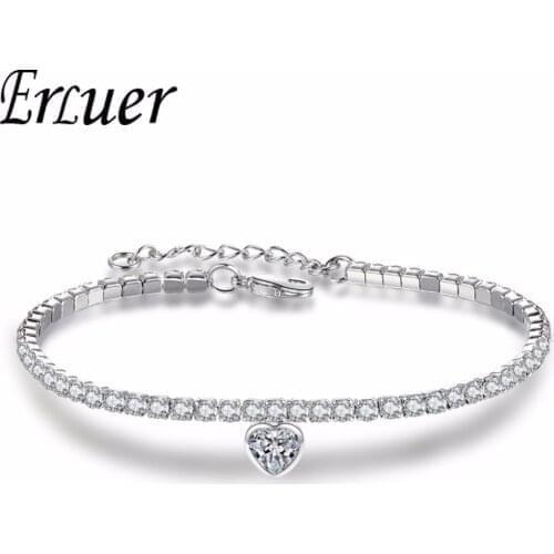 ERLUER Fashion Simple Heart Bracelet For Women Wedding Silver Color Crystal Zircon Claw Chains Link Bracelets & Bangles Jewelry