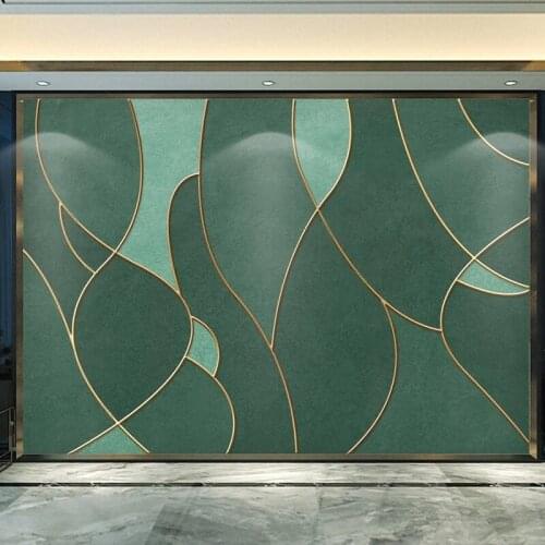 Papel De Parede Modern Green Geometrical Golden Lines Wallpaper Mural Living Room Sofa Background Wall Waterproof Decor Stickers