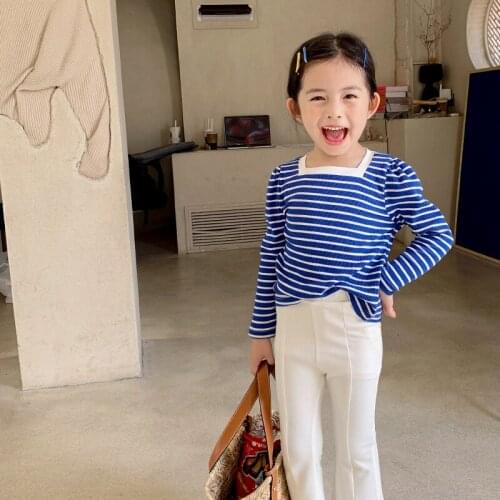 Girls T-shirt new autumn childrens wear Korean stripe long sleeve top baby bottom shirt