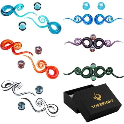 4pcs/set Glass Double Flare Jellyfish Ear Plugs Spiral Ear Piercing Tapers Kit Flesh Tunnel Stretcher Expander Women Man Jewelry
