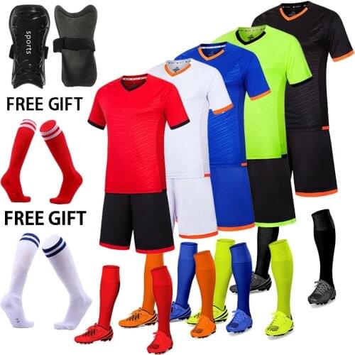 Survetement Football 2019 New Adult Children Football Jerseys Set Boys and Women Football Training Uniforms free socks+Shin pad