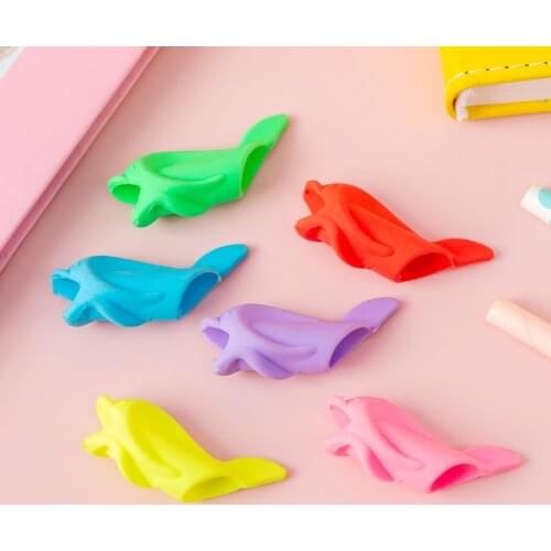 Creative Cartoon Soft Silicone Dolphin Children Writing Pen Holder Student Kawaii Stationery Wholesale Pen Refill Pencil Topper