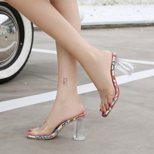 Summer Ladies Transparent Pumps Square Toe Open Toe Women High Heel Shoes European And American Style Fashion All-match Sandals