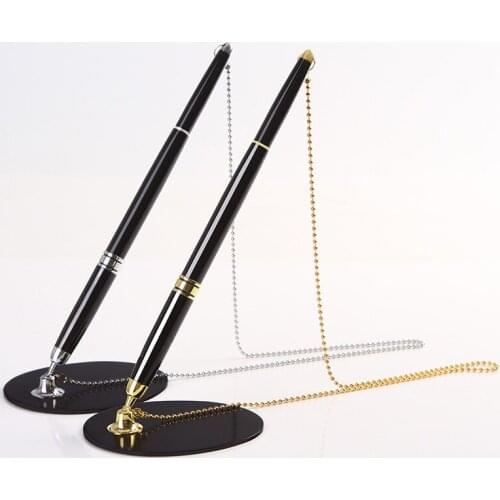 Sticky Desk Pens with Chain Fixed Bank Counter Pen Metal Signature Pen for Office Hotel Bank Office LOGO MOQ>50pcs