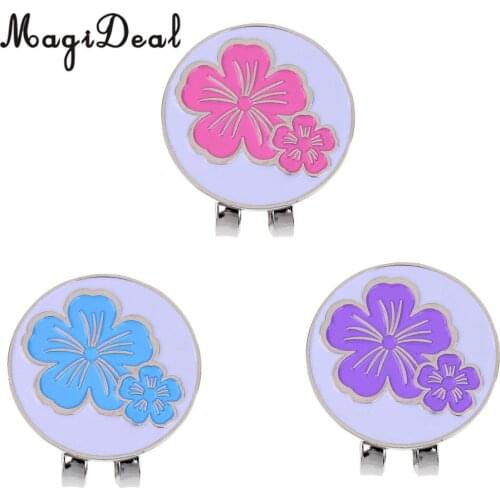 MagiDeal Outdoor Sports Golf Hat Clip With Magnetic Golf Ball Marking Flower Design pink/ purple/ blue Golf Training Aids