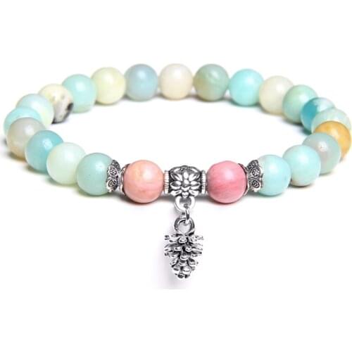 Natural blue lapis lazuli stone beads bracelet metal Pine cone lovely charm bracelet for women energy lucky bracelets wholesale