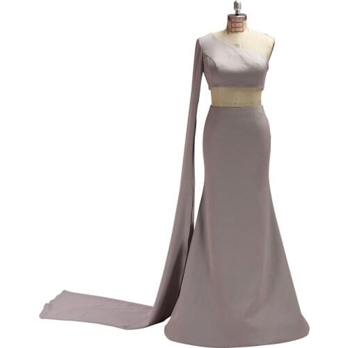 One Shoulder Long Sleeve Mermaid 2 Piece Prom Dress CMT02