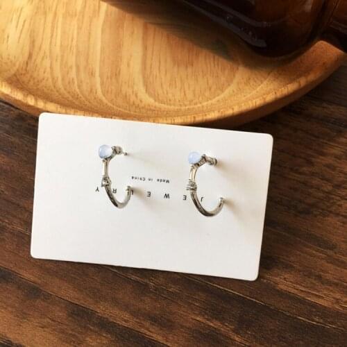 Semi Round Metal Small Hoop Earrings Rhinestone Resin Blue Ear Rings