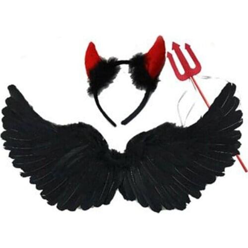Lolita Anime Feather Devil Wings Headband Trident Triangle Fork For Adult Children Fancy Dress Costume Christmas Party Event