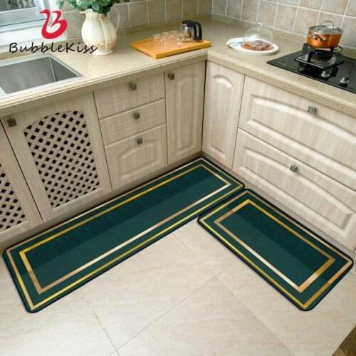 Bubble Kiss Green Kitchen Mat Simple Style Golden Lines Carpets For Living Room Home Bedroom Pad Decoration Non-Slip Area Rugs
