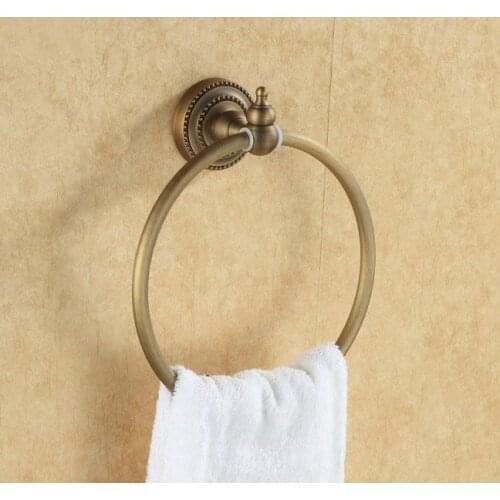 Vintage Antique Brass Bathroom Wall Mounted Towel Ring Holder Bathroom Accessories Bath Hardware Dots Circle Pattern mba088