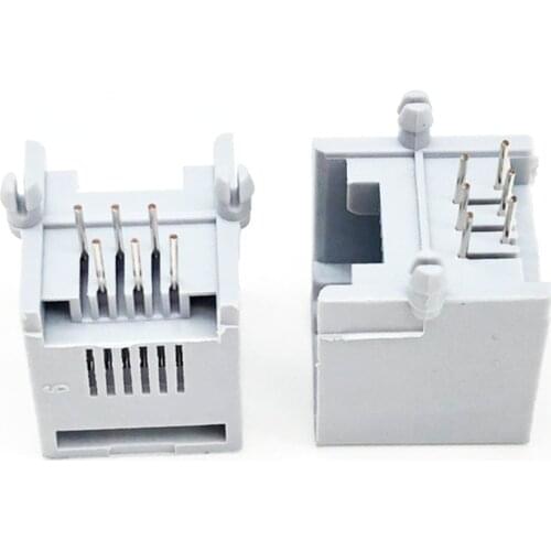100PCS RJ11 socket Gray RJ11 telephone 90 degrees 6pin crystal female 6p6c socket