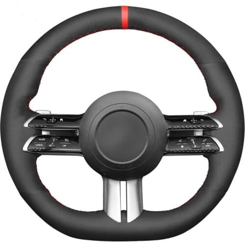 Hand Sew Black Suede Red Marker Car Steering Wheel Cover for Mercedes Benz C-Class W206 2021 E-Class W213 2021