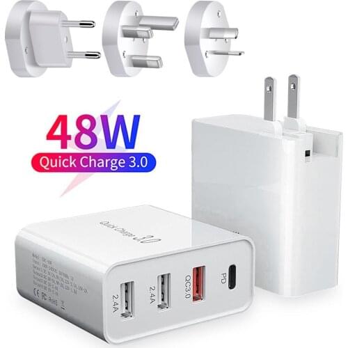 48W Quick Charger Type C USB PD Charger for Samsung iPhone Huawei Xiaomi iPad Macbook QC3.0 Wall Fast Charger US EU Plug Adapter