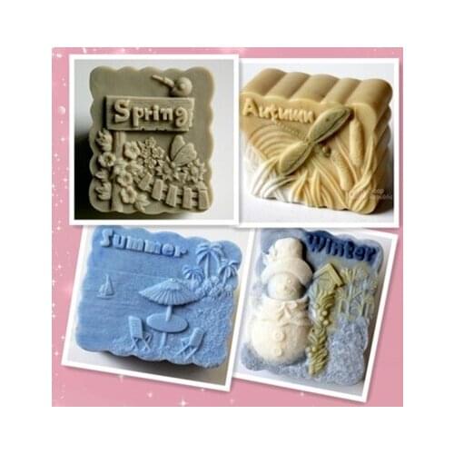 Silicone mold four seasons pattern square shape Handmade soap Clay cake mould Baking mold DIY tools