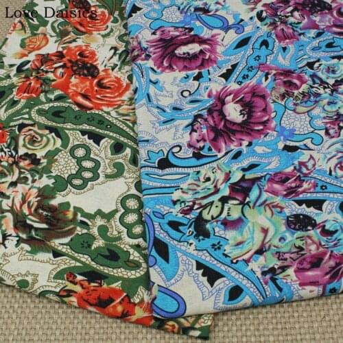 Cotton/Linen Textile Ethenic BLUE GREEN Paisley Orange Purple Big Flower Fabrics for Tablecloth Curtain Apparel Dress Handwork