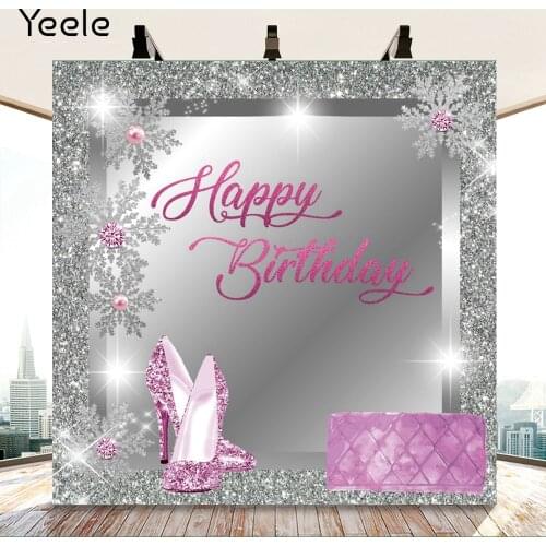 Yeele Pink High Heels Bag Silver Glitter Snowflake Princess Birthday Party Photography Backdrop Vinyl Background Photo Studio