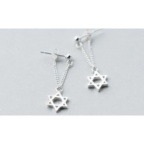MloveAcc Genuine 100% 925 Sterling Silver Ethnic Shining Hexagram Drop Earrings for Women Sterling Silver Jewelry Brincos