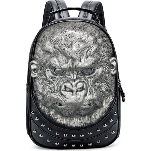 2021 New Fashion 3D Embossed Gorilla Backpack bags for Women unique Girls Cool Schoolbag Rivet Personality Laptop bag mochila
